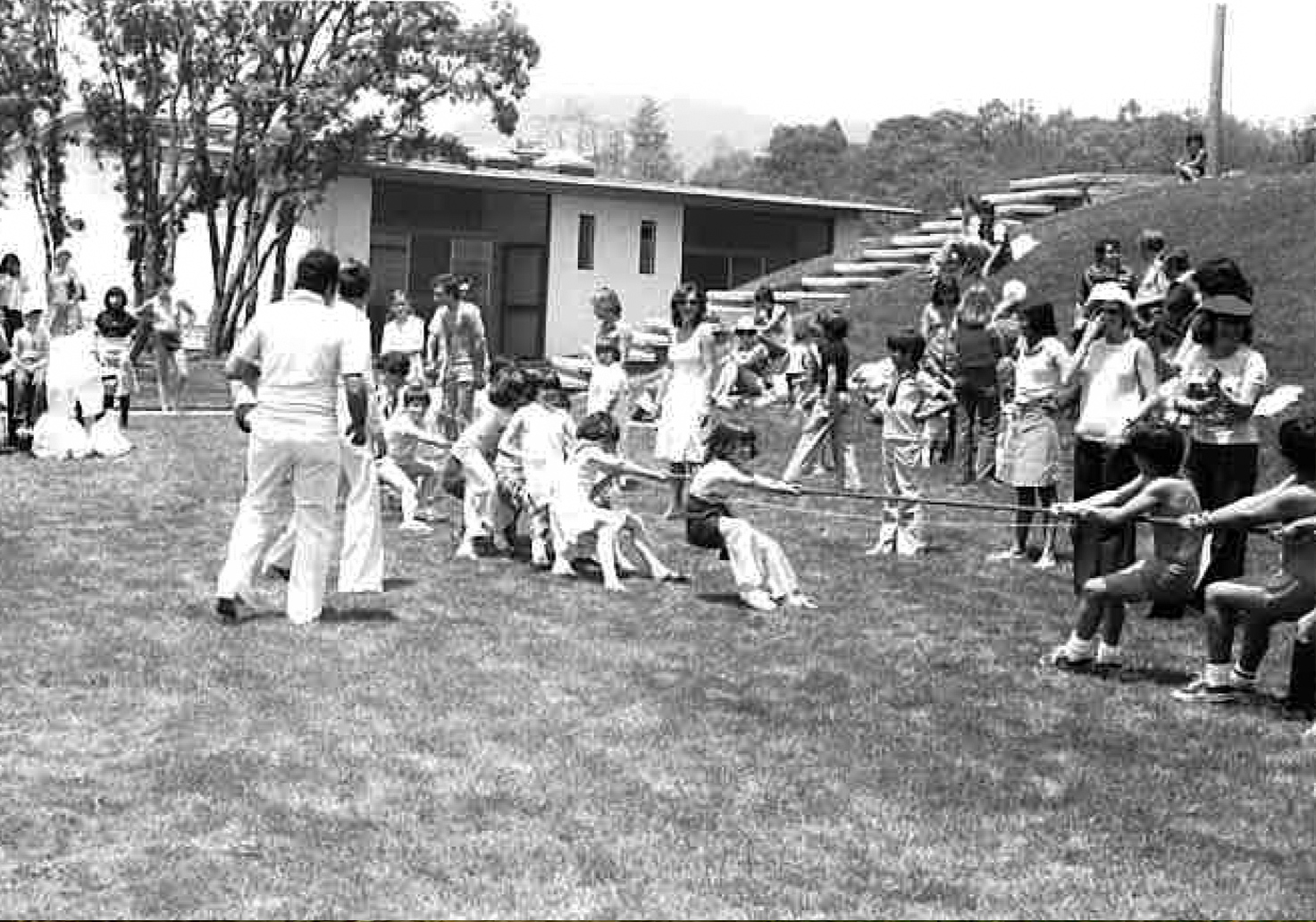 Foto de niños y familias jugando en el césced del Club